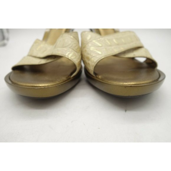 Donald Pliner Couture Cream Gold Alligator Print Slide Heel Shoes Women's 7 M - Picture 5 of 10
